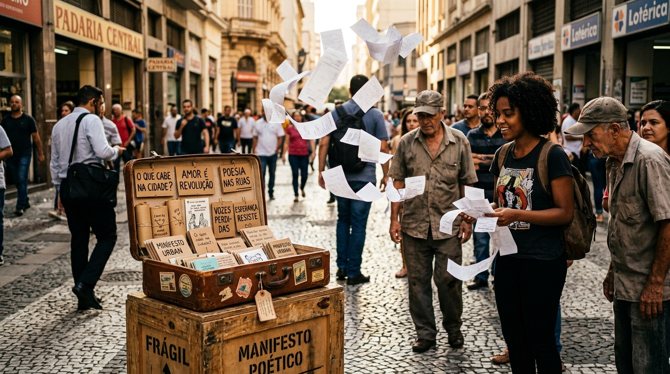O Mercado Invisível da Vida - Bancada com placas de papelão na rua